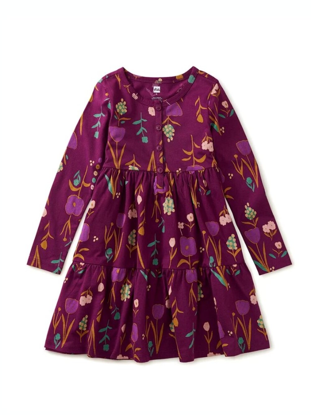 Tea Collection Tiered Henley Dress Freyja Floral In Purple